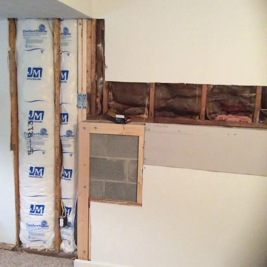 Wall insulation replacement during Basement Flood Cleanup in Alton